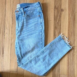 J. Crew 9 Inch Toothpick Jeans with Frayed Bottoms in Light Blue Wash
